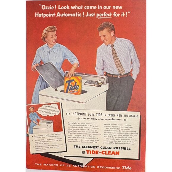 Tide Laundry Detergent Vintage Print Ad 1950s Hotpoint Automatic Washer - Picture 6 of 6